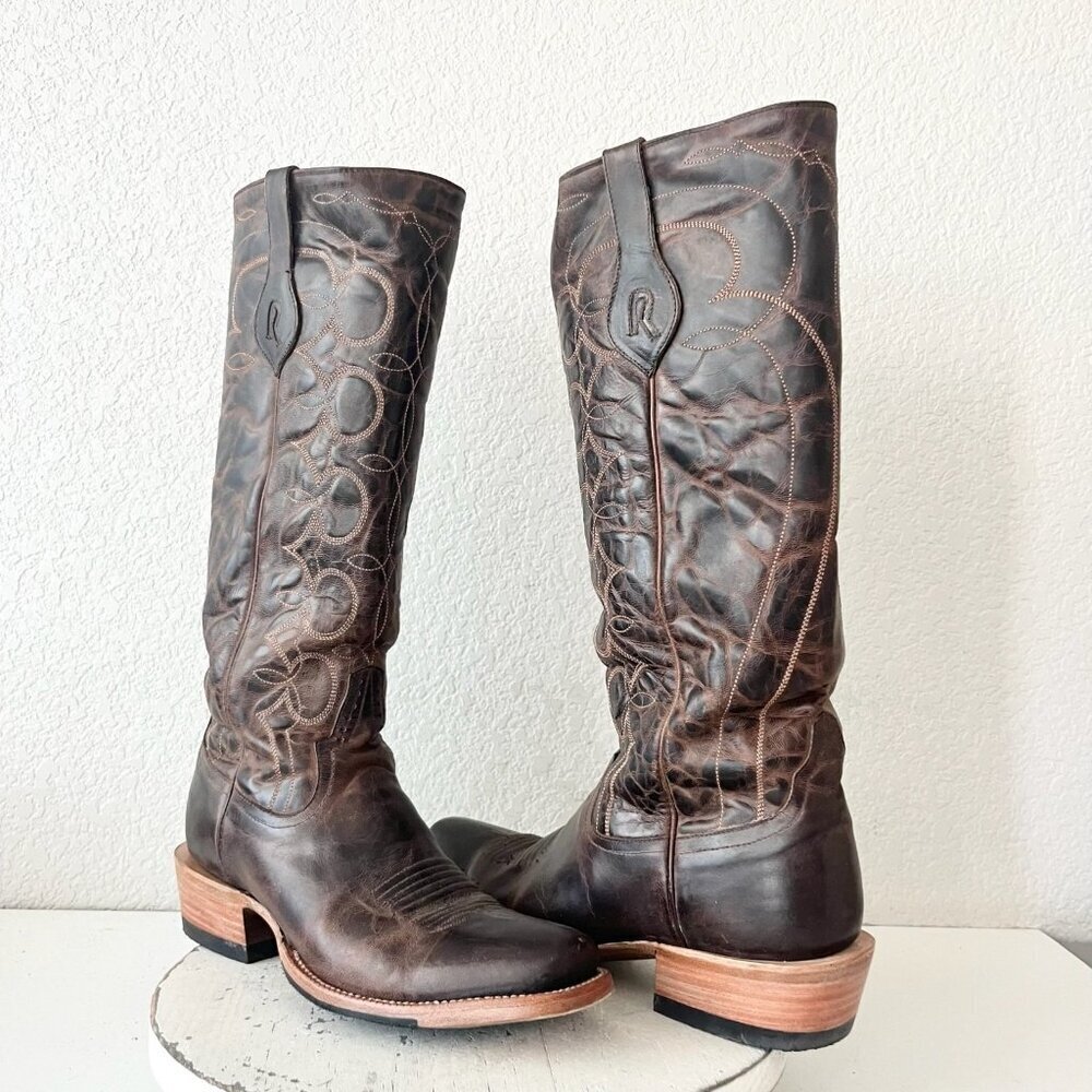 Rod Patrick Womens Cowboy Boots 10.5 A Brown Perro Loco Leather Blunt Toe Tall - Picture 13 of 13